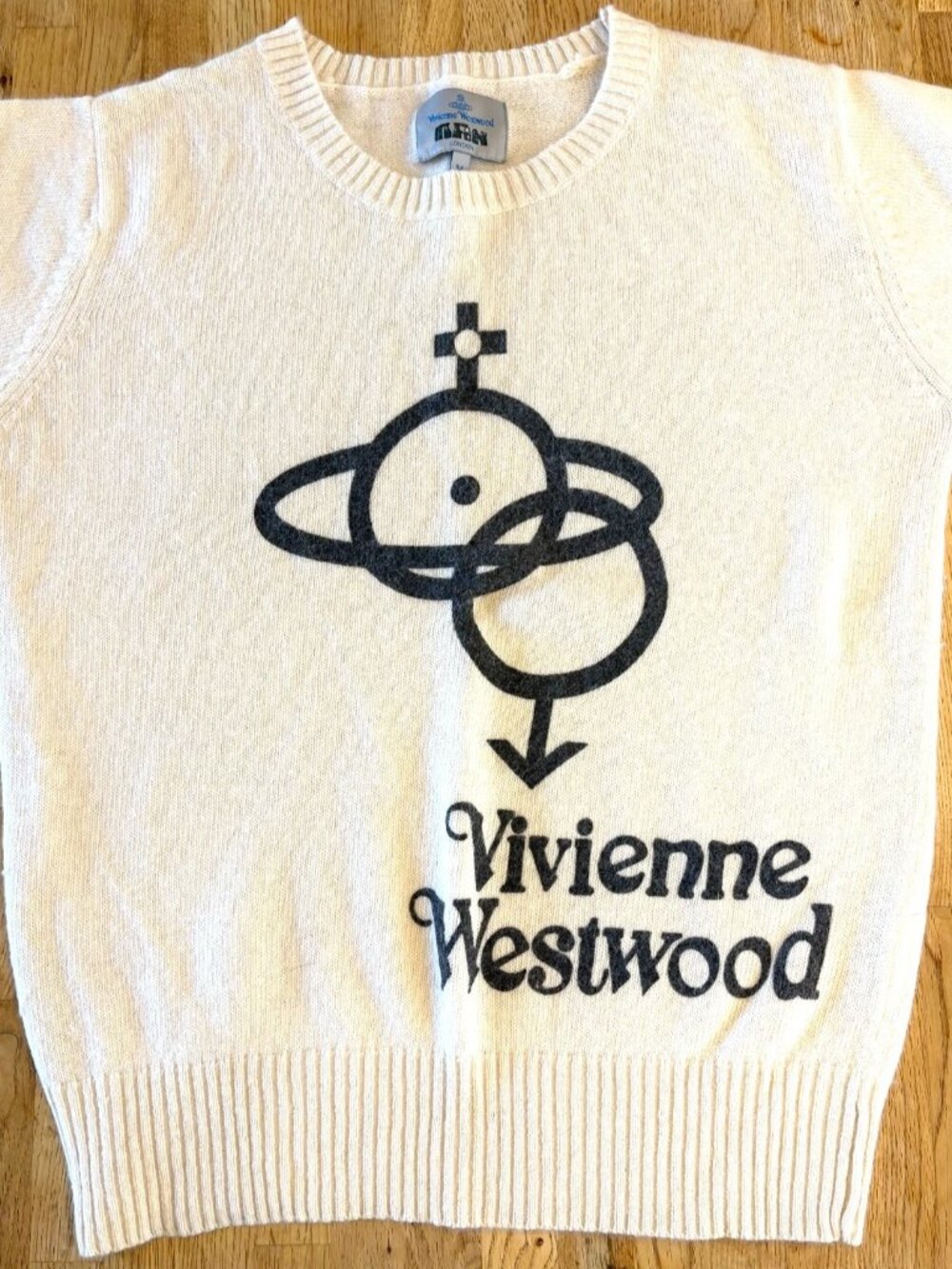 Vivienne Westwood Anglomania Orb Logo Sweater Cream Italy Fuzzy Cotton M